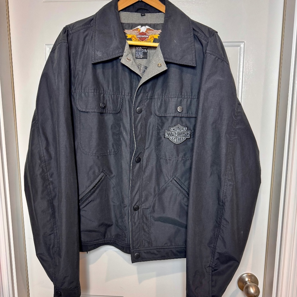 Harley Davidson Vintage Black Full Zip Motorcycle Jacket Mens, GUC Sz Lg